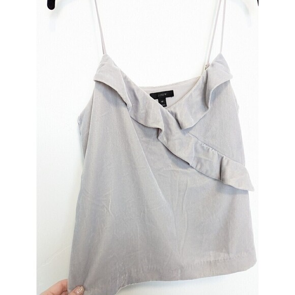 J CREW Velvet Tank Top Womens Size 8P Gray Going Out Cami Ruffle Sleeveless - Picture 3 of 9